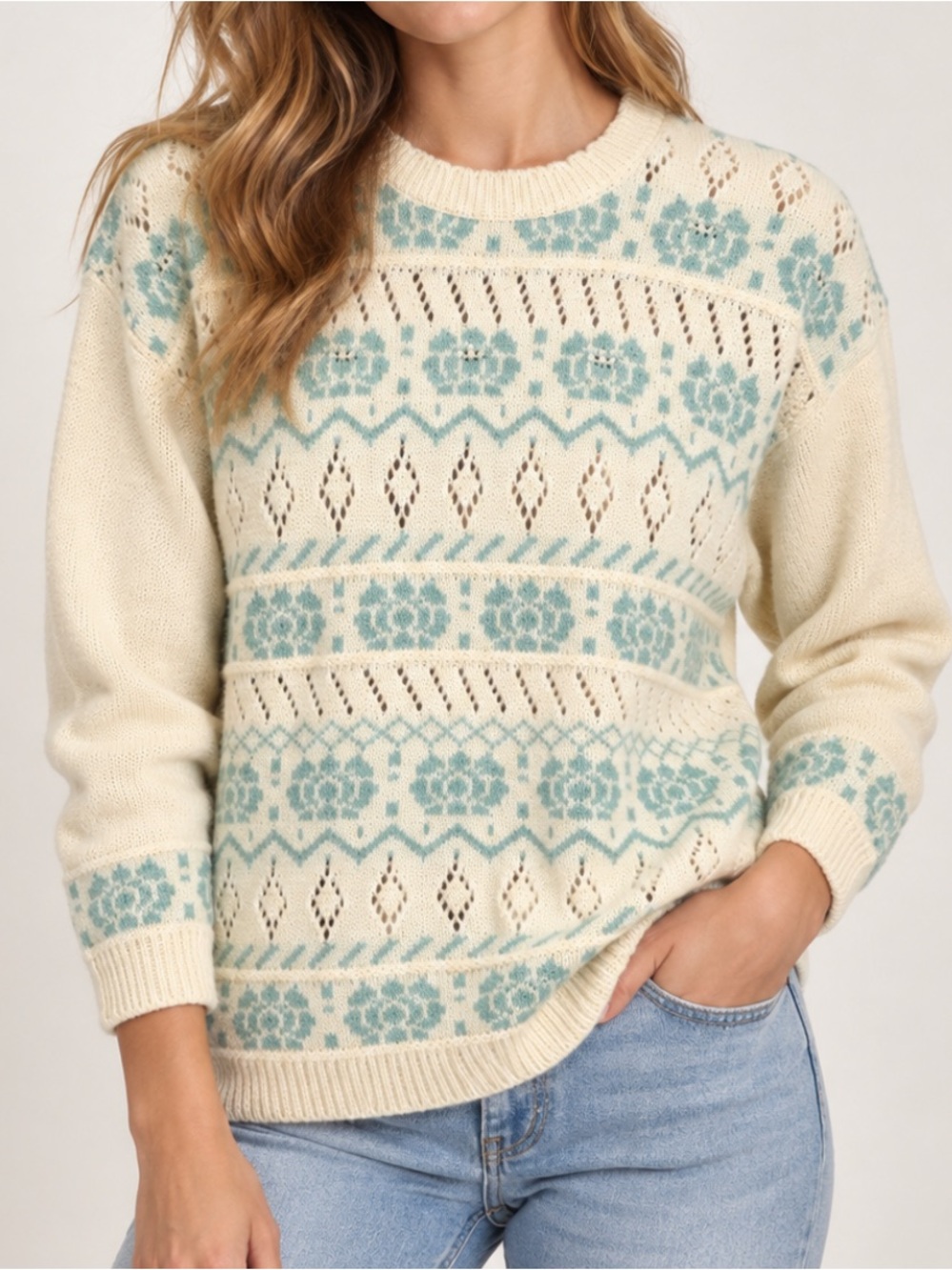 Vintage Catalina Sweater Womens Medium 80s Pearl Knit White NEW Cottagecore